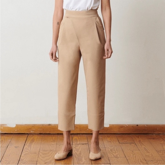 ADAY Portfolio Pants High Waisted Tapered Trousers in Latte Light Tan - Picture 11 of 12